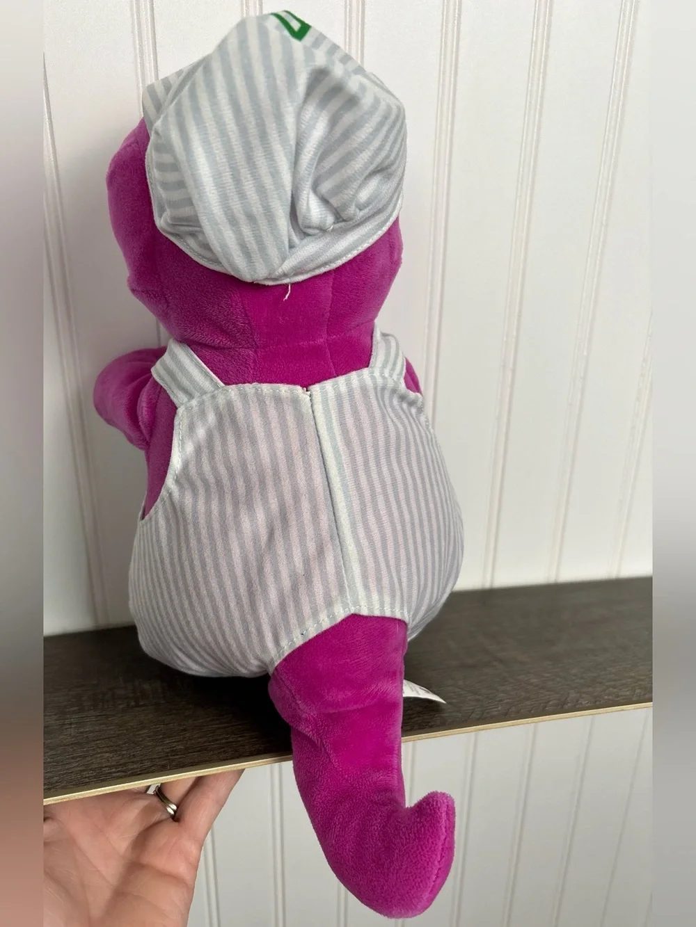 Fisher-Price Barney Train Conductor Plush Toy Stripe Overalls Barney & Friends - Picture 4 of 6